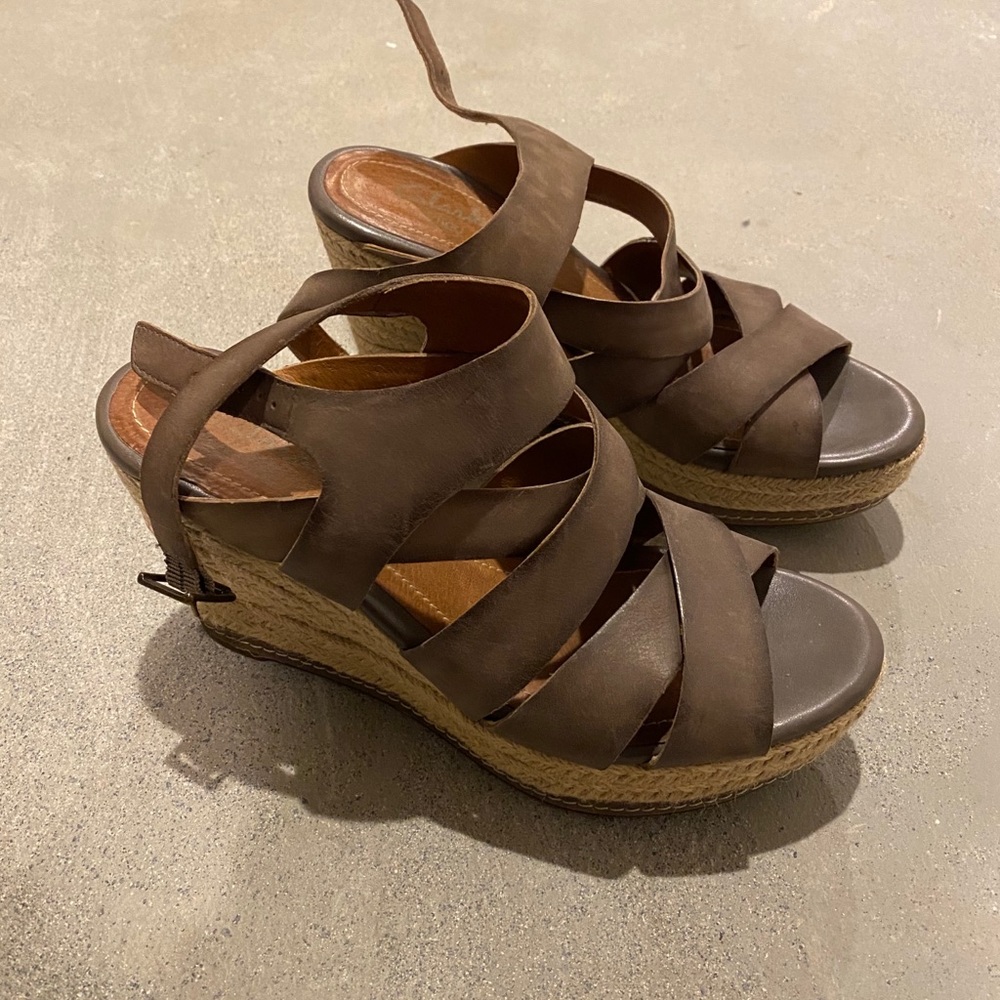 Clarks Brown Leather Wedge Sandals
